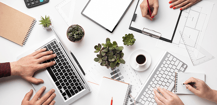 Desktop with computers