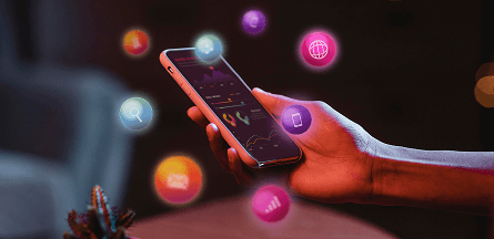 Cell Phone and Many Floating Icons