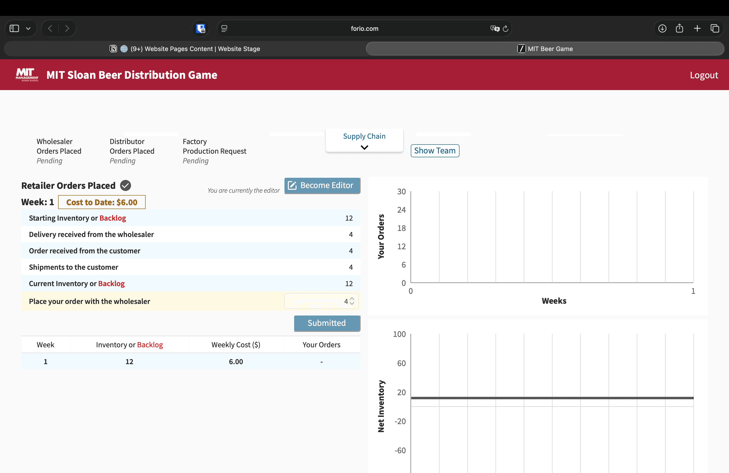MIT Beer Game 1st Decision