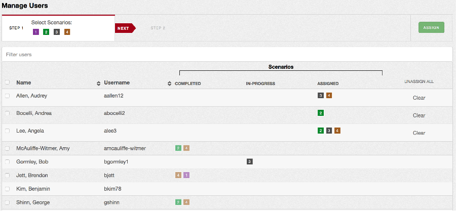 Faculty can assign and monitor student usage of scenarios